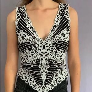 - - - T BY TADASHI Sleeveless Zip Back White Beading Formal Top in …